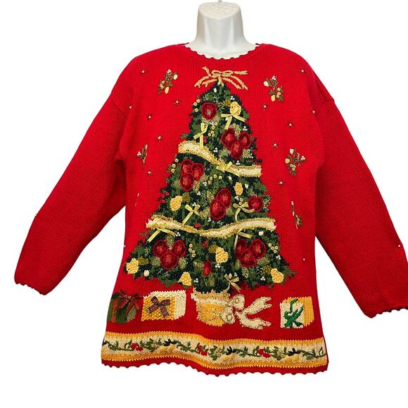 VINTAGE 90s Tiara International Christmas Tree Ugly Christmas Sweater Size Large - Picture 1 of 6